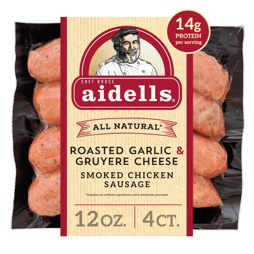 Aidells Smoked Chicken Sausage, Roasted Garlic & Gruyere Cheese, 12 oz. (4 Fully Cooked Links)