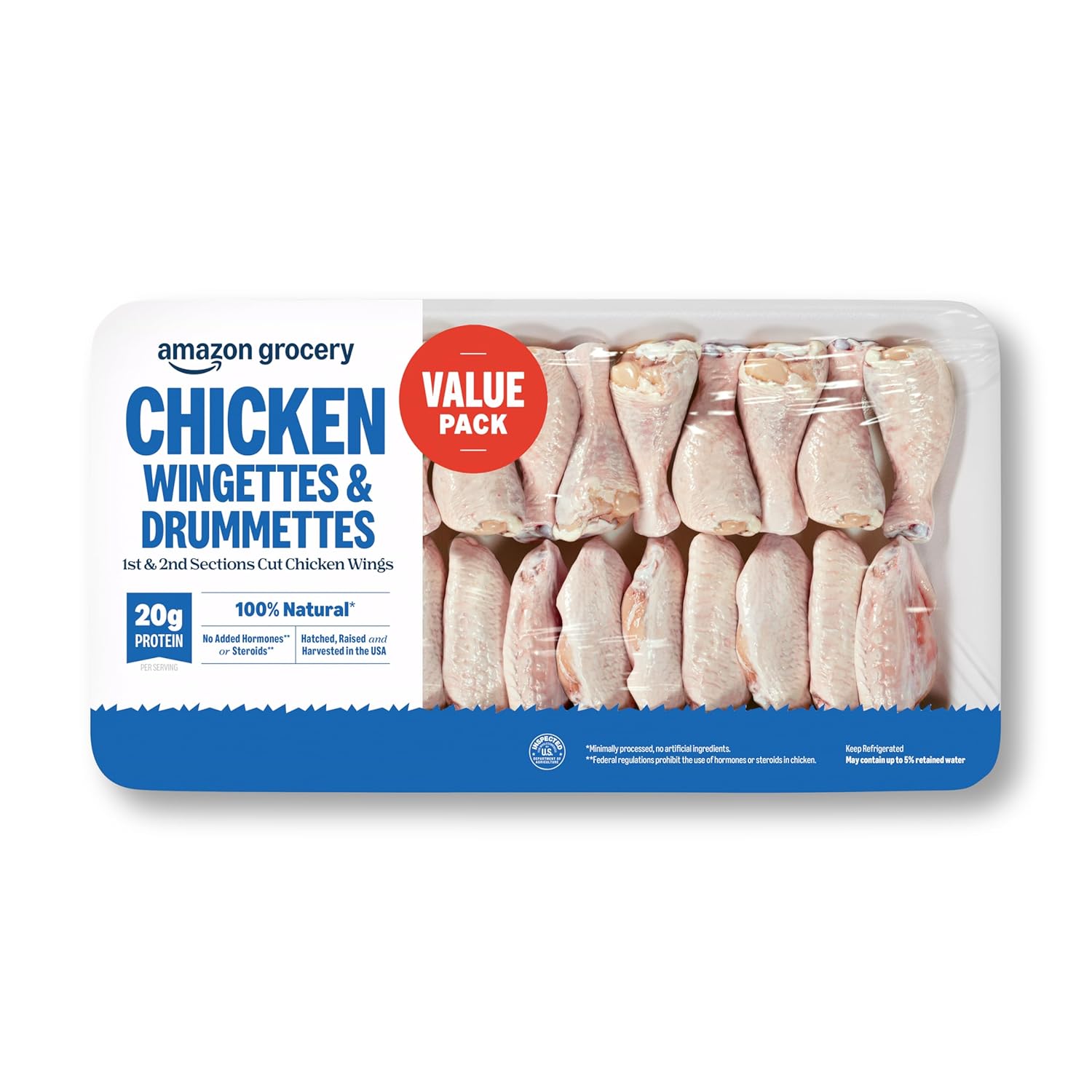 Amazon Grocery, Chicken Wingettes & Drummettes Value Pack, 100% Natural, Weight Varies