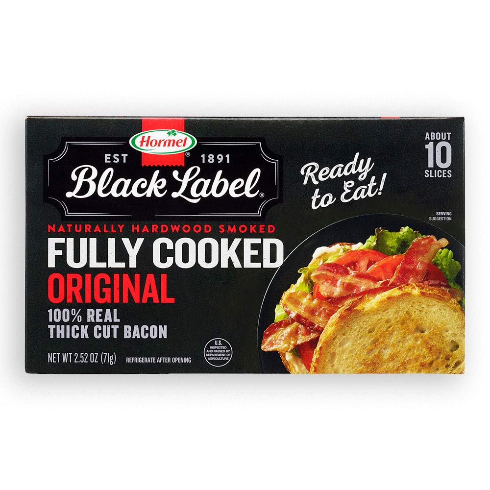 HORMEL BLACK LABEL Thick Cut, Fully Cooked Bacon for Ready to Eat Meals, No Refrigeration Needed, Gluten-Free,
