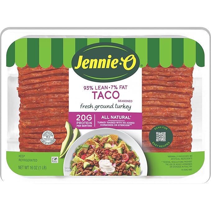 JENNIE-O Ground Turkey Meat, Lean 93%/7% Taco Seasoned Turkey, 1lb Pack