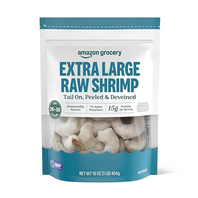Extra Large Raw Shrimp, Tail On, Peeled & Deveined, 16 Oz, Frozen