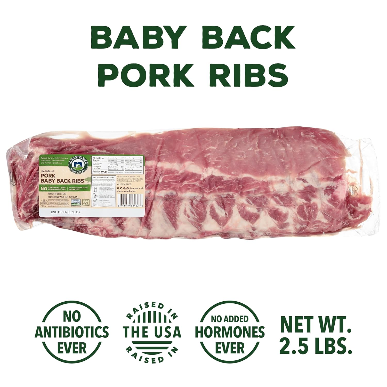 Niman Ranch, Pork Baby Full Slab Back Ribs, 2.5 lb