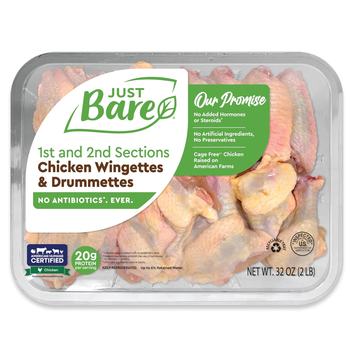 Just Bare® All Natural Fresh Chicken Wingettes & Drumettes | Family Pack | No Antibiotics Ever | Bone-In | 2.0 LB