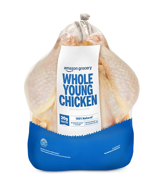 Amazon Grocery, Whole Chicken, Bone-In Skin-On, 100% Natural, Weight Varies